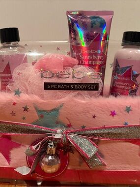 bebe Strawberry Champagne Bath & Body Gift Set in Bright Pink